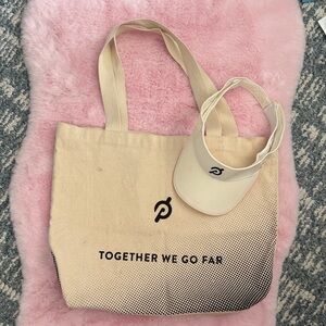 Peloton Beige Tote Bag and Visor Set
